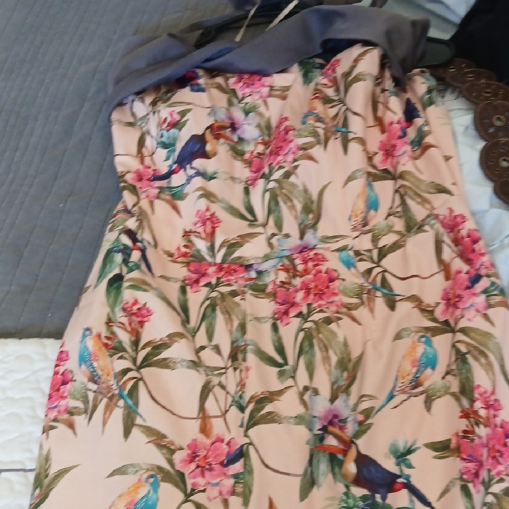 Lindy Bop Floral Bird Print Jumpsuit - Pink and Green